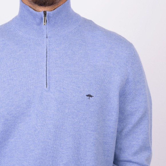 Fynch Hatton Mens Blue Troyer 1/4 Zip Merino Cashmere Jumper main image