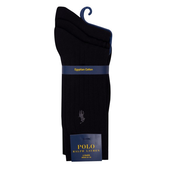 Polo Ralph Lauren Mens Black Egyptian Cotton 3 Pack Ribbed Socks main image