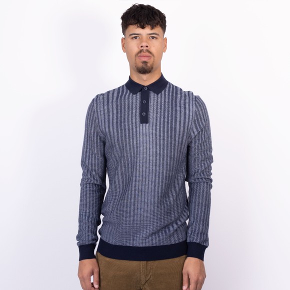 Remus Mens Blue L/S Knitted Polo Shirt