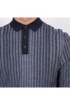 Remus Mens Blue L/S Knitted Polo Shirt