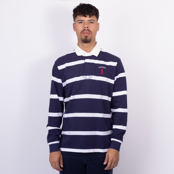 Hackett Mens Blue Heritage Number Stripe Rugby Shirt main image