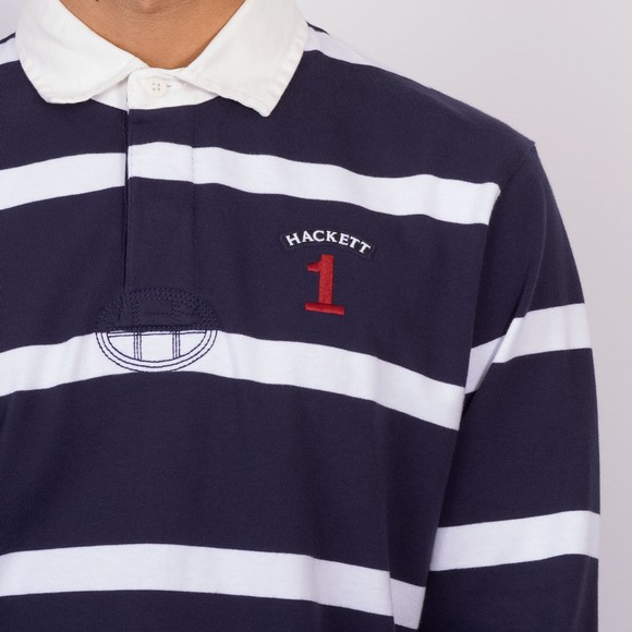 Hackett Mens Blue Heritage Number Stripe Rugby Shirt main image