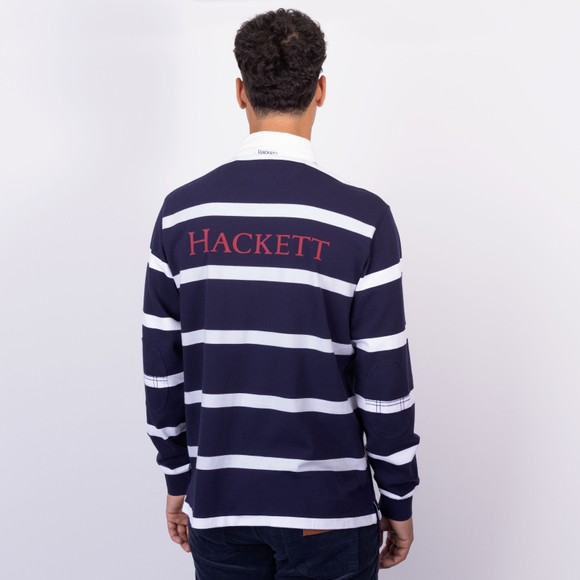 Hackett Mens Blue Heritage Number Stripe Rugby Shirt main image