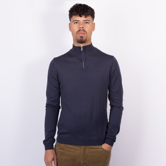 Oliver Sweeney Mens Blue Curragh Merino Wool 1/4 Zip Jumper main image