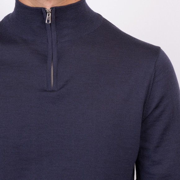 Oliver Sweeney Mens Blue Curragh Merino Wool 1/4 Zip Jumper main image