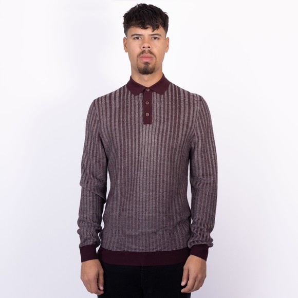 Remus Mens Red L/S Knitted Polo Shirt