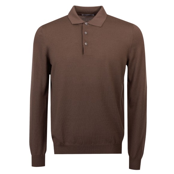 Gran Sasso Mens Brown Merino Knitted Long Sleeve Polo Shirt main image