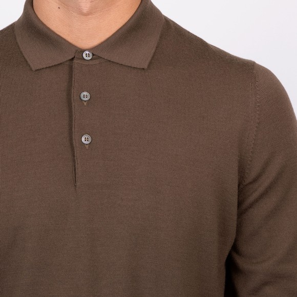 Gran Sasso Mens Brown Merino Knitted Long Sleeve Polo Shirt main image