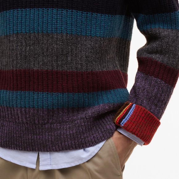 Barbour X Paul Smith Mens Multicoloured Multi Striped Crewneck Knitted Jumper main image