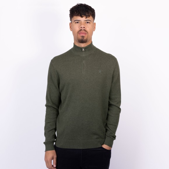 Hackett Mens Green Cotton Half Zip Jumper