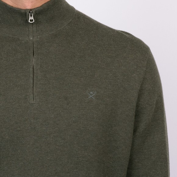 Hackett Mens Green Cotton Half Zip Jumper main image