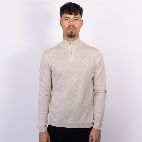 Oliver Sweeney Mens Beige Curragh Merino Wool 1/4 Zip Jumper main image