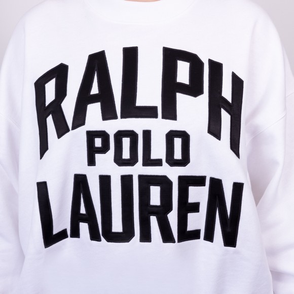 Polo Ralph Lauren Womens White Satin Logo Fleece Crewneck Sweatshirt main image