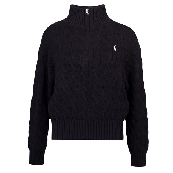 Polo Ralph Lauren Womens Black Cable-Knit Cotton 1/4 Zip Jumper main image