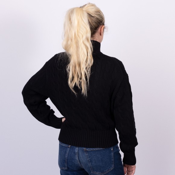 Polo Ralph Lauren Womens Black Cable-Knit Cotton 1/4 Zip Jumper main image