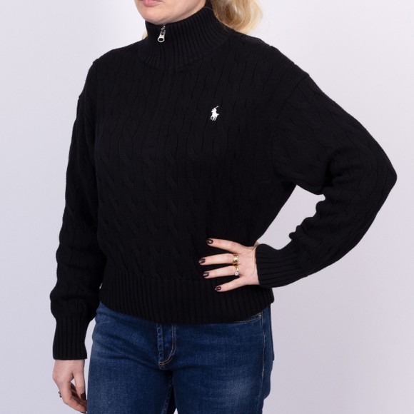 Polo Ralph Lauren Womens Black Cable-Knit Cotton 1/4 Zip Jumper main image