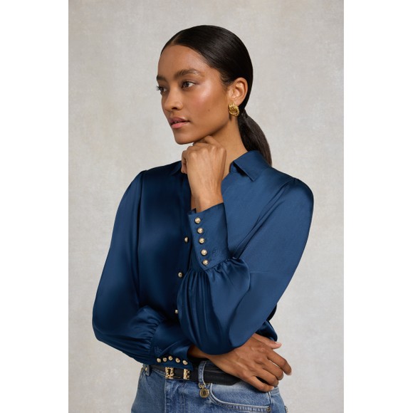 Holland Cooper Womens Blue Annie V Neck Shirt main image