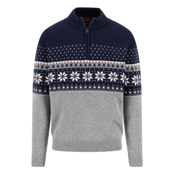 Fynch Hatton Mens Blue Troyer Lambswool Knitted 1/2 Zip Jumper main image