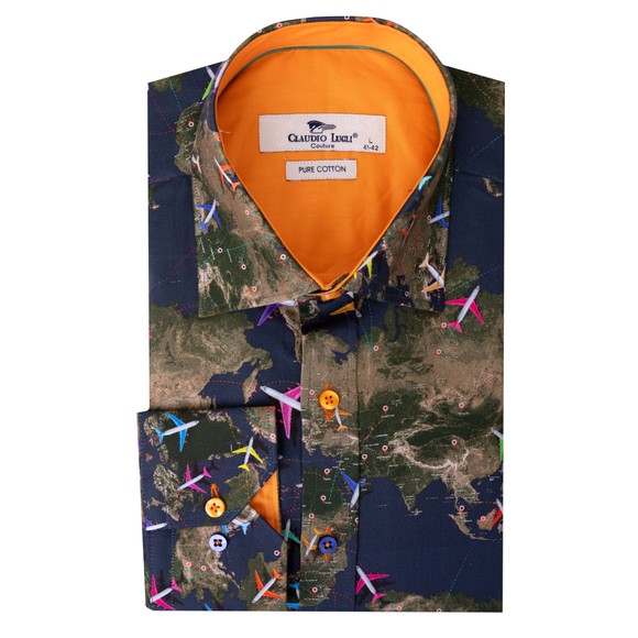 Claudio Lugli Mens Blue Flight Map Shirt main image