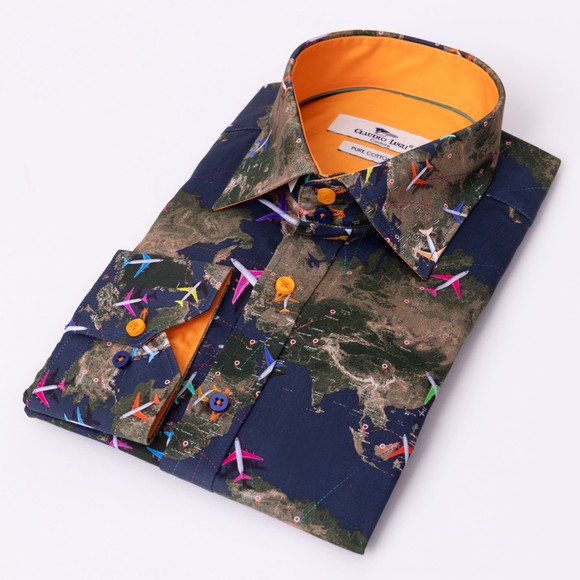 Claudio Lugli Mens Blue Flight Map Shirt main image