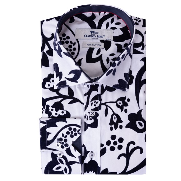 Claudio Lugli Mens White Floral Flock Shirt main image
