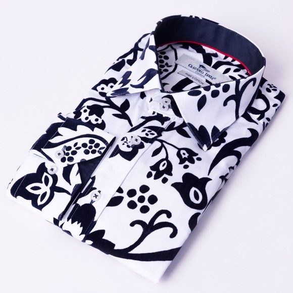 Claudio Lugli Mens White Floral Flock Shirt main image