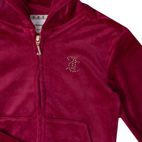Juicy Couture Girls Red Full Zip Diamante Velour Hoody main image