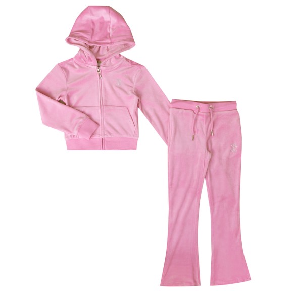 Juicy Couture Girls Pink Diamante Zip Thru & Bootcut Jogger Tracksuit main image