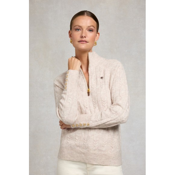 Holland Cooper Womens Beige Bridget Quarter Zip Knit Jumper main image