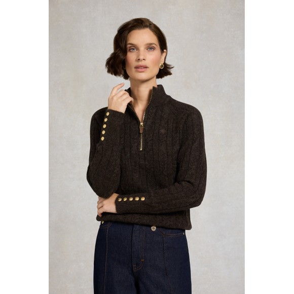 Holland Cooper Womens Brown Bridget Quarter Zip Knit Jumper main image