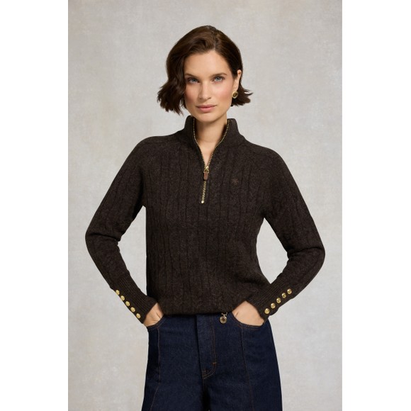 Holland Cooper Womens Brown Bridget Quarter Zip Knit Jumper main image