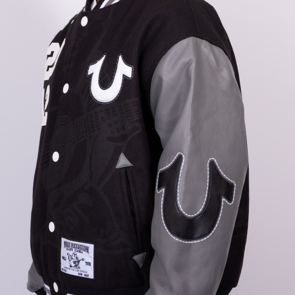 True Religion Mens Black Boxy Varsity Jacket main image