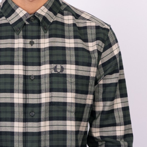 Fred Perry Mens Green Brushed Twill Tartan Shirt main image