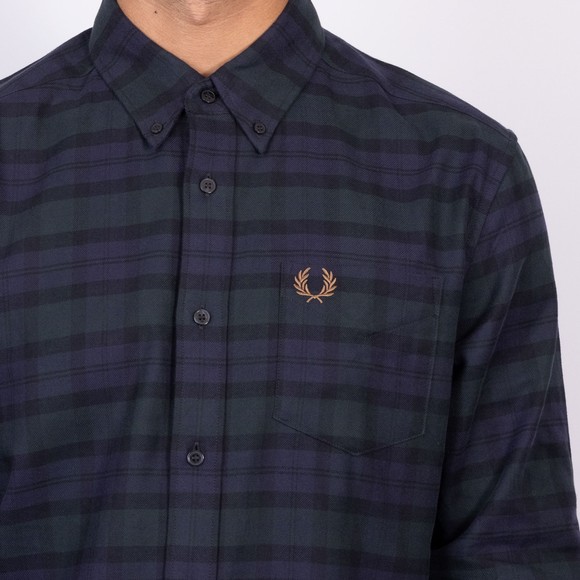 Fred Perry Mens Green Blackwatch Tartan Brushed Twill Shirt main image