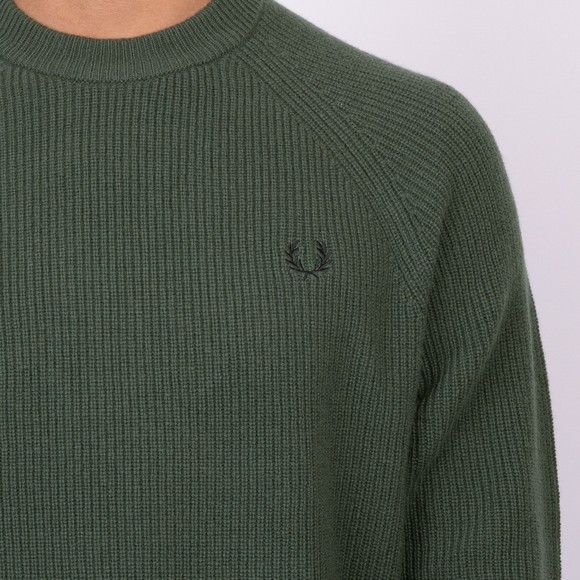Fred Perry Mens Green Lambswool Raglan Knitted Jumper main image