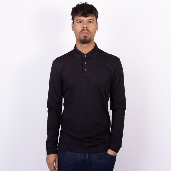 BOSS Mens Black Formal Pado 30 Long Sleeve Polo Shirt main image