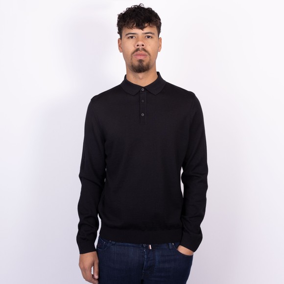 BOSS Mens Black Formal Lancione Knitted Long Sleeve Polo Shirt main image