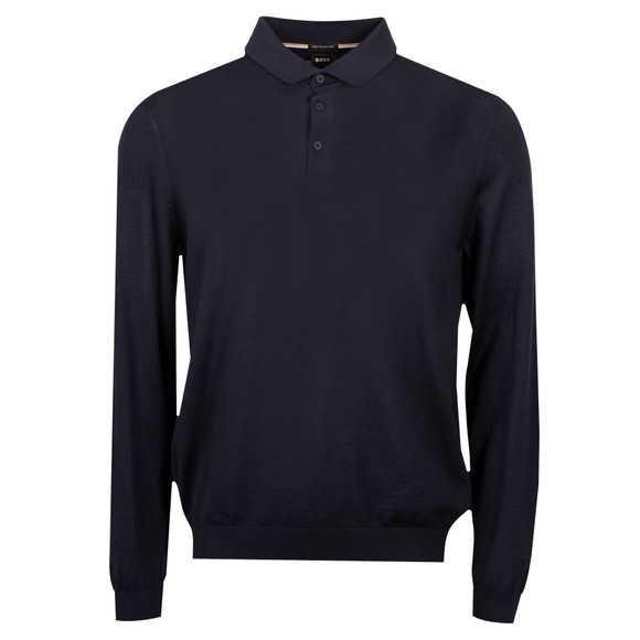 BOSS Mens Blue Formal Lancione Knitted Long Sleeve Polo Shirt main image
