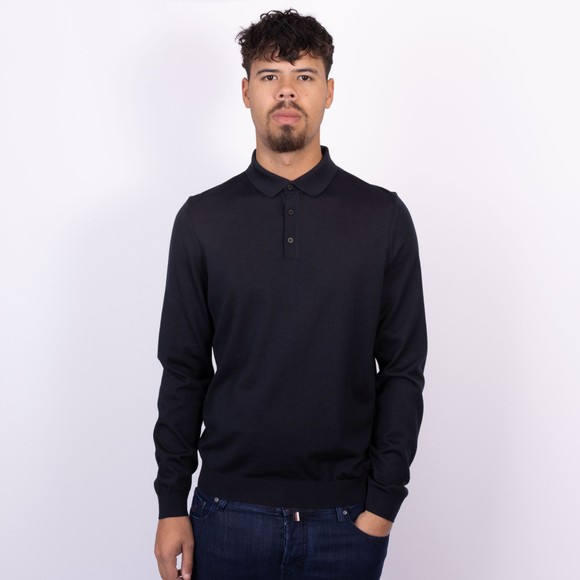 BOSS Mens Blue Formal Lancione Knitted Long Sleeve Polo Shirt main image