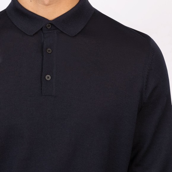 BOSS Mens Blue Formal Lancione Knitted Long Sleeve Polo Shirt main image