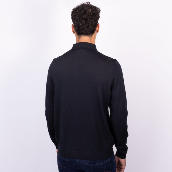 BOSS Mens Blue Formal Lancione Knitted Long Sleeve Polo Shirt main image