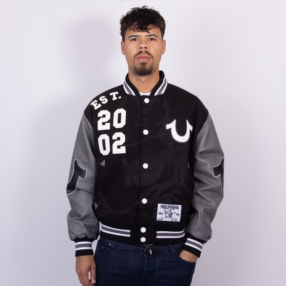 True Religion Mens Black Boxy Varsity Jacket #3