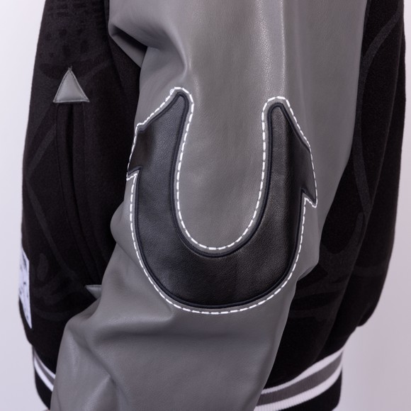 True Religion Mens Black Boxy Varsity Jacket #4