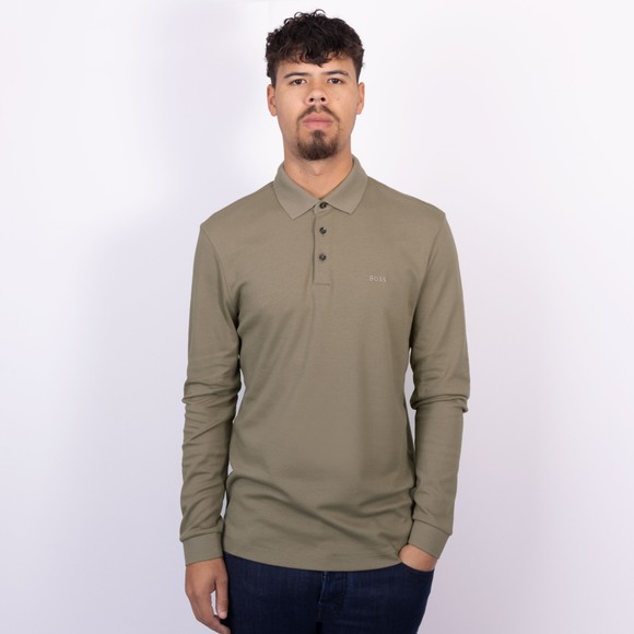 BOSS Mens Brown Formal Pado 30 Long Sleeve Polo Shirt main image