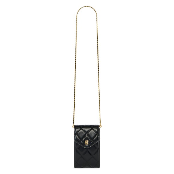 Holland Cooper Womens Black Knightsbridge Quilted Phone Pouch main image