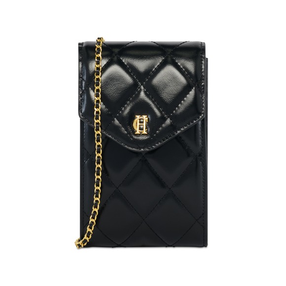 Holland Cooper Womens Black Knightsbridge Quilted Phone Pouch main image
