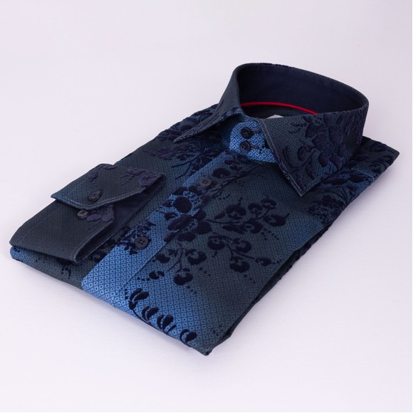 Claudio Lugli Mens Blue Jacquard Effect Flocking Shirt main image
