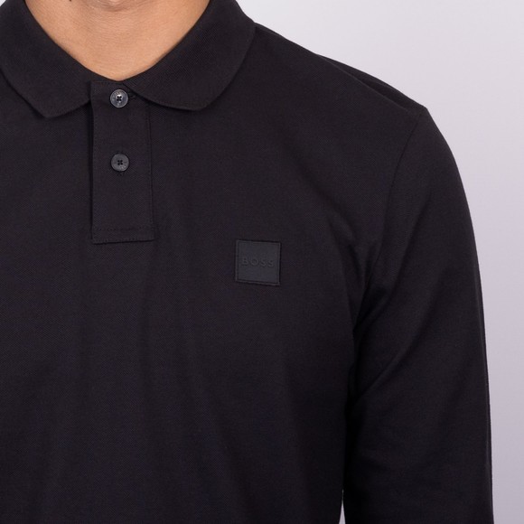 BOSS Mens Black Casual Passerby Long Sleeve Polo Shirt main image
