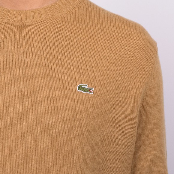 Lacoste Mens Beige Carded Wool Crew Neck Knitted Jumper main image