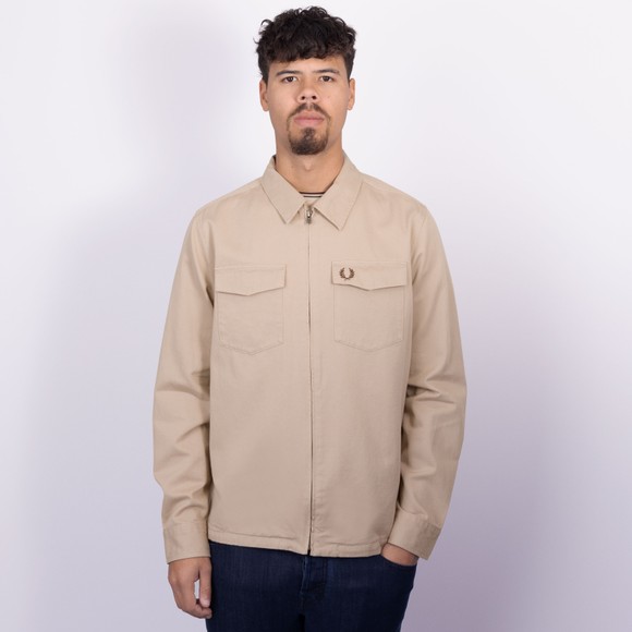 Fred Perry Mens Beige Twill Zip Through Overshirt main image